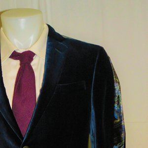 Fendi Blue Velvet Marbled Trim Flat Front Two Button Formal Suit 38 NWT